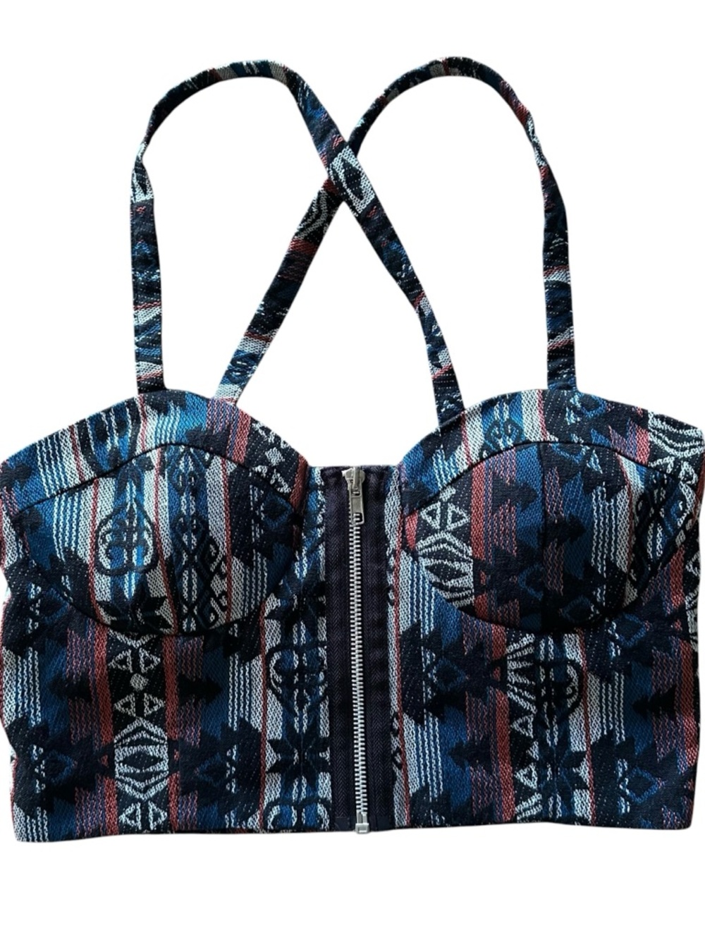 Rue21 Geometric Aztec Tapestry Zip-Front Bustier Crop Top Size Medium